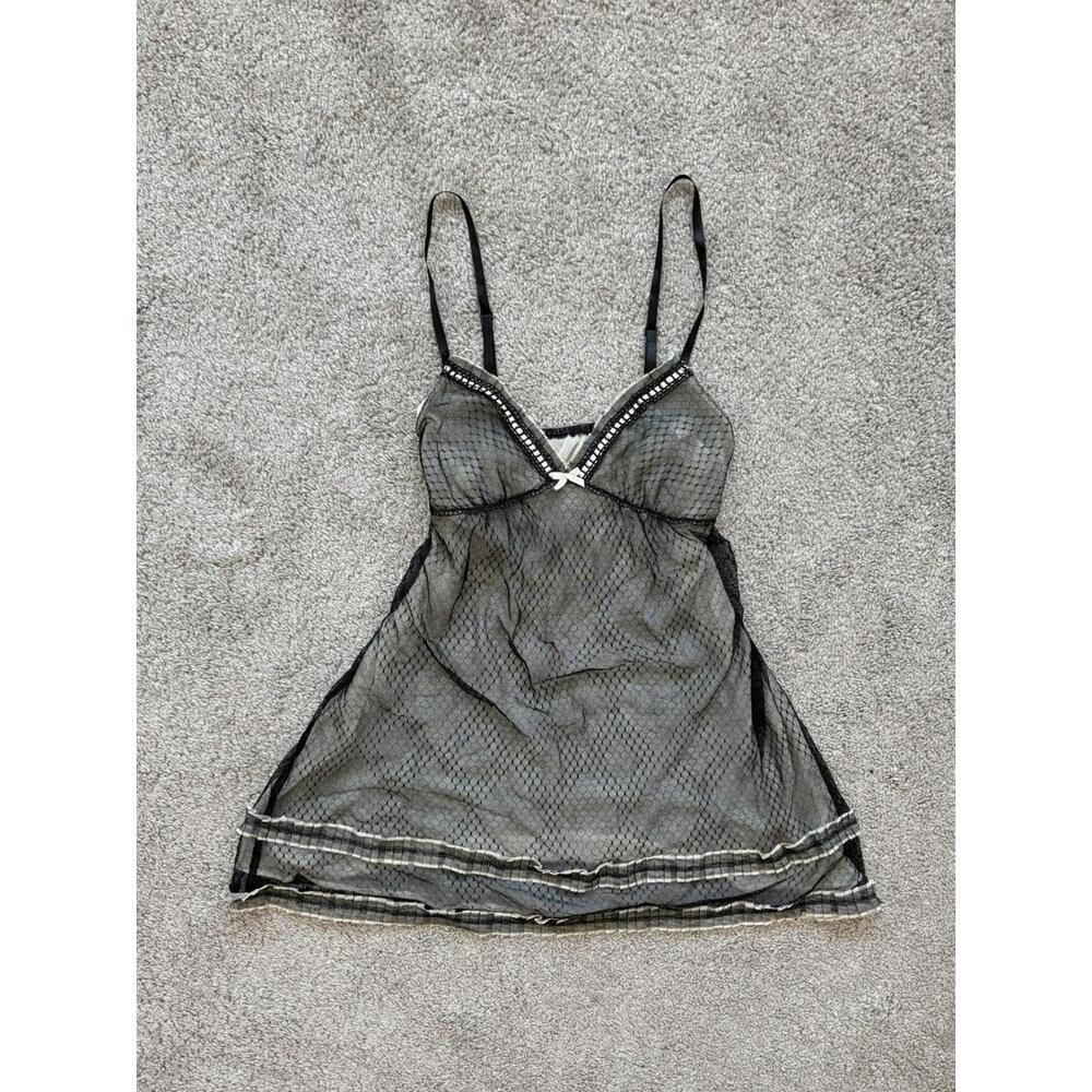 Oscar De La Renta Pink Label Size Sm Slip Sheer Black Lace Vintage Y2K Nightie